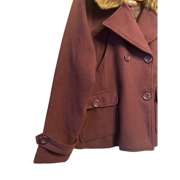 Dollhouse Women's Burgundy Peacoat Jacket Faux Fur Collar XL Double Breasted - Picture 6 of 16